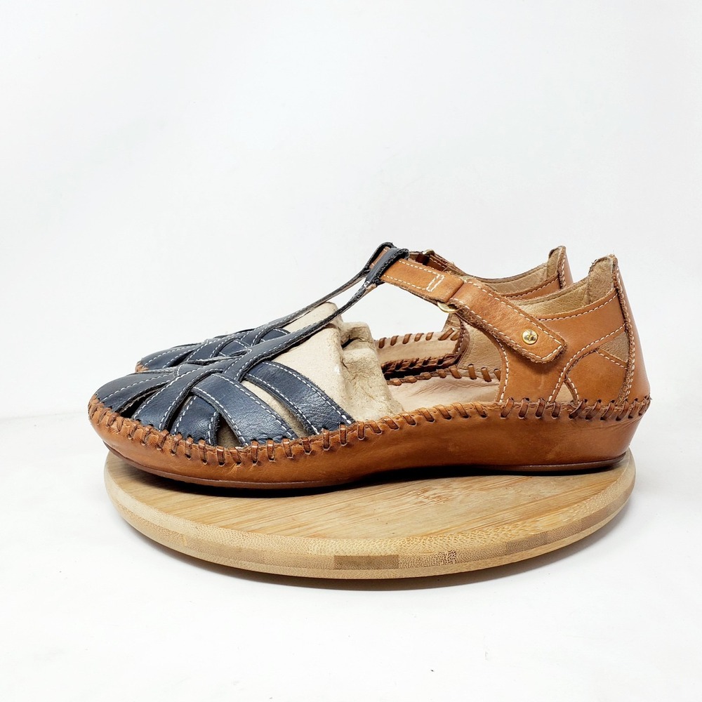 Pikolinos Puerto Vallarta 655 Sandals Womens 37 Brown Blue Leather T Strap Shoes
